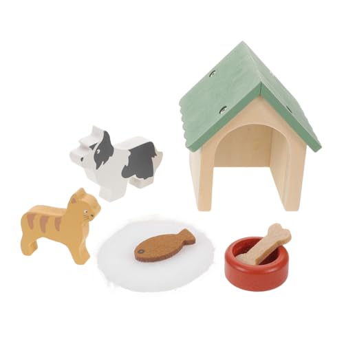 SAFIGLE ミニチュア木製ドールハウス犬小屋 カラフルなペットテーマ 耐久性のある木材製ミニ家具 の想像力を刺激する室内装飾 遊び用