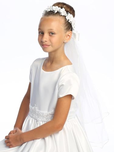 Swea Pea & Lilli Girls First Communion Veil - White Holy 1st Communion Headpiece with Comb and Flowers3