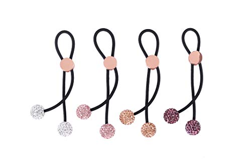 Sliding Hair Ties Ponytail Holders Elastic Hair Cord Rose Gold Knot Crystal Rhinestones Ball