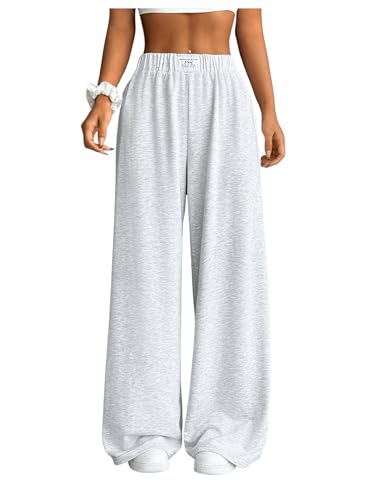 SOLY HUX Girl's Wide Leg Sweatpants Elastic High Waisted Loose Baggy Pants with Pockets Light Grey 12Y