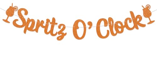 Image of Spritz O'Clock Banner - Lemon Citrus Bridal Shower Bachelorette Wedding Party Decorations, Spritz Bar Banner, Orange Birthday Spritz Station Decoration Orange Glitter