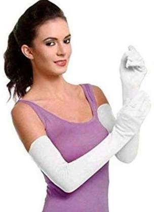 New Vastra Lok Cotton Full Arm/Hand Sleeves Gloves for Summer, Winter, Dust & Sun Protection for Men, Women and Girls White Color 1 Pair