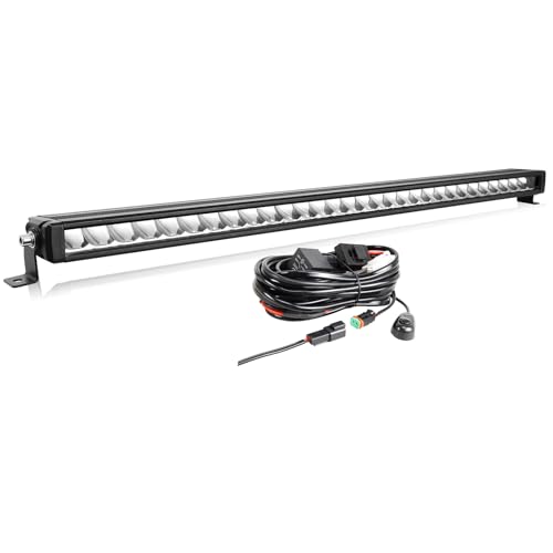 AUXTINGS 33 Inch 90W Single Row LED Light Bar with DT Wiring Kit Switch,9000LM Flood Spot Combo Beam Off-Road Led Light Bars, Anti-Glare Design for Vehicle Pickup SUV ATV UTV Truck Driving Light