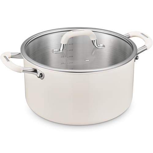 6 Quart Tri-Ply Stainless Steel Stock Pots with Lid, BEZIA Induction Soup Pot with Lid, Kitchen...