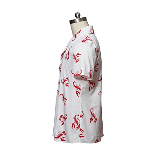 MelangCos Men's Kramer Lobster Shirt Button-Up White Shirt Short Sleeve Hawaiian Shirts3