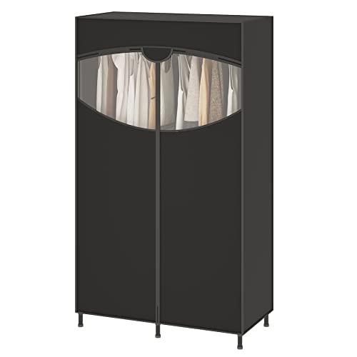 MOYIPIN Kleiderschrank, Faltgarderobe,Stoffkleiderschrank mit 2 Kleiderstangen,Furniture Bedroom Wardrobes,106 x 41 x 170 cm, (Schwarz) Cover