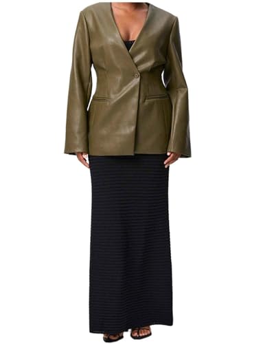 Veste en cuir femme à boutonnage simple sans col pour le quotidien et les banquets chic