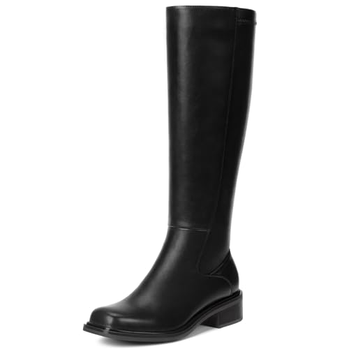 Lumeheel Black Knee High Boots for Women - Low Heel Square Toe Fall Tall Boots with Side Zipper B 7.5