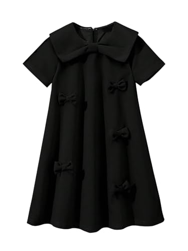 Verdusa Girl's Cut Bow Collar Dress Short Sleeve Flared A Line Princess Dresses