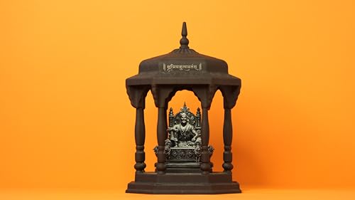 Image of SolarBasket Chhatrapati Shivaji Maharaj Meghdambari Statue Murti- Dark Gray Metal Meghdambari with Solar & USB Rechargeable LED Light- 12+ Hours Battery Backup- 18 cm x 18 cm x 27.5 cm- Sturdy Design