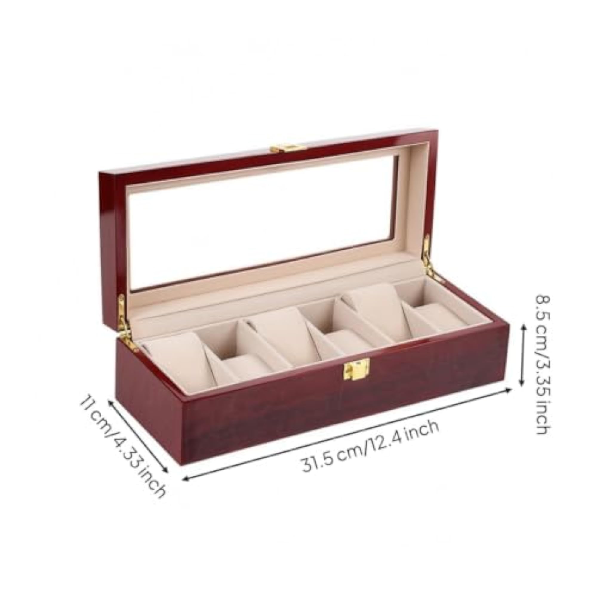 Lacquered Watch Storage Box with Glass Lid, Luxury Organizer