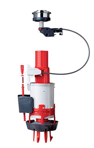 Wirquin 10724143 Mécanisme chasse d'eau wc double chasse avec bouton poussoir à câble Easy Clic, gris et rouge