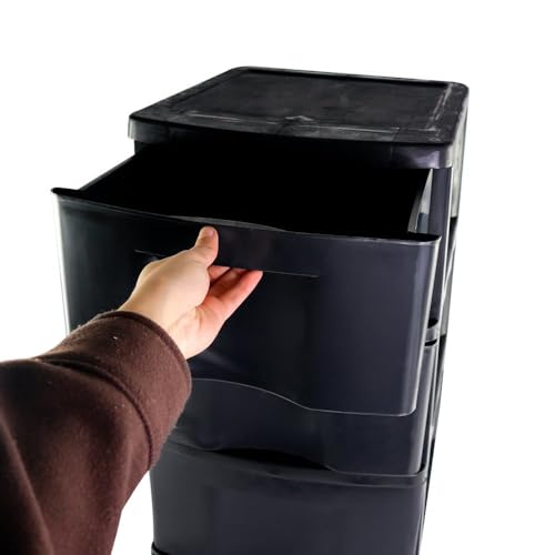Gaveteiro Organizador de Chão com 3 Gavetas, Plástico Resistente, Preto