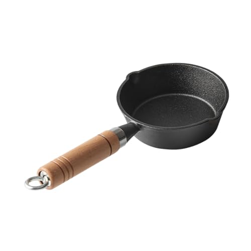 Gogogmee Cast Iron Skillet Mini Butter Melting Pot Iron Oil Heating Pot Milk Warmer Wood Handle