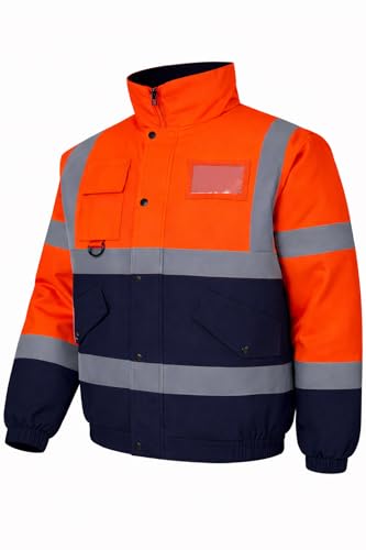 Image of GM WORKWEAR Hi Vis Bomber Jacket – Waterproof High Visibility Safety Security Jacket for Men, S–4XL