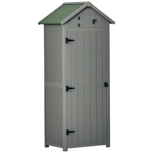 Outsunny Armoire de Jardin extérieur abri de Jardin en Bois abri pour Outils 3 étagères 2 Portes loquets Toit Pente bitumé Rangement et Stockage...