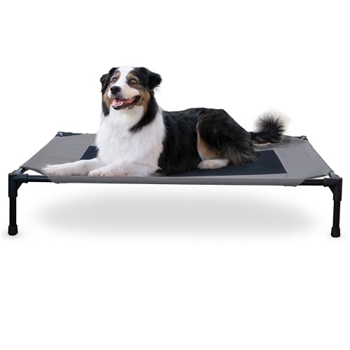 K&H Pet Products Dog Cots Beds for Large Dog- Elevated Outdoor Dog Cot Bed- Raised Dog Hammock Cooling Bed- Washable, Portable Dog Cot- Heavy Duty Durable Metal Frame, Large, Gray/Black Mesh