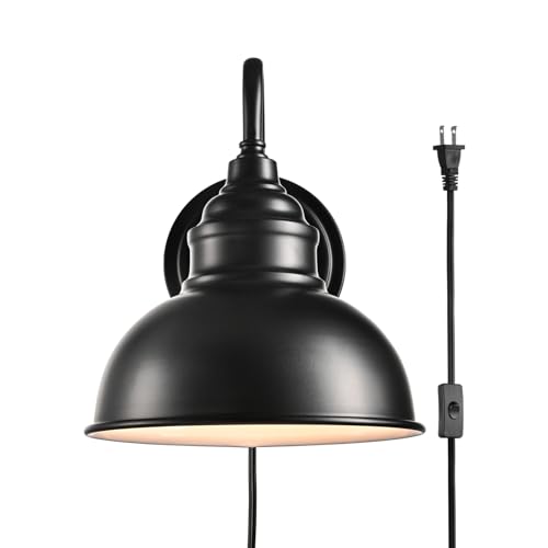 Image of Mini Gooseneck Wall Sconce, 2-Way Mount with Switch, Black | Flexible Gooseneck, Plug-in & Hardwired Dual Installation, On /Off Switch Included, Fits Bedroom, Corridor, Porch