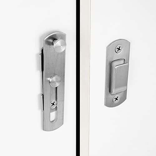 Iniret 4 Packs Barn Door Latches，3.93” X 2.75” Brushed Nickel Stainless Steel Barn Gate Flip Door Latch Bi-Fold Door Lock,Sliding Door Antique Lock Gate Latches Wine Cabinet Closet Door Latches #TOP3