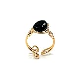 Anillo ajustable de ónix negro con alambre de oro, piedra protectora para aliviar el estrés, aumenta la confianza, regalo para el equilibrio y la fuerza