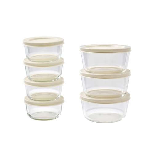 14-Piece Glass Food Storage Containers Set (7 Containers + 7 BPA-Free Lids) | 1-Cup & 2-Cup, Leakproof | Microwave, Freezer, Oven & Dishwasher Safe | Ideal for Meal Prep & Pantry Organization, Beige