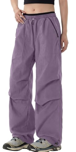 Pantalon parachute femme taille élastique jambe large jogging
