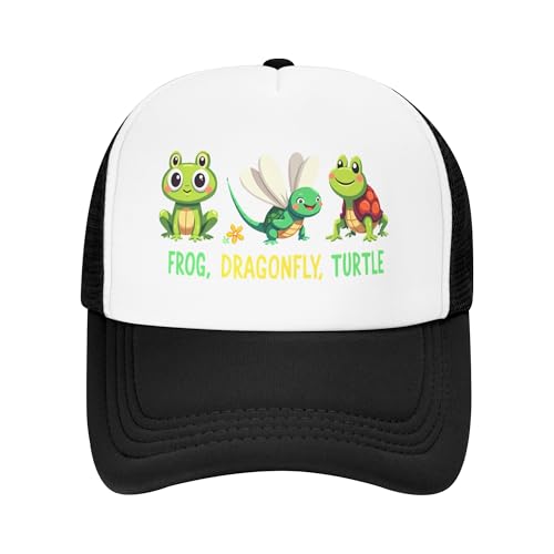 FDT Funny Frog Dragonfly Turtle Trucker Hat Anti Fascist Resist Fascism Baseball Cap Mesh Back Adjustable Hats for Kids - Black
