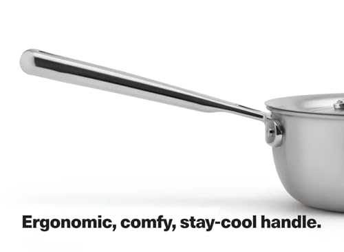 Image of Misen 5-Ply Stainless Steel Saucier with Lid - Induction-Compatible Pan with Curved Sides for Smooth Stirring - Oven Safe to 800F - Even Heat Distribution & Ergonomic Handle - 0.75 QT