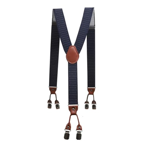 Tirantes para hombre con 6 clips elásticos en cuero vintage para pantalones casuales y de trabajo
