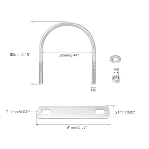 Image of uxcell Round U-Bolts, 8 Sets 62mm(2.44 inch) Inner Width 80mm Length M6 304 Stainless Steel U Clamp Bolt with Nuts and Plates, for Boat Trailer
