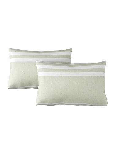 Image of 180 TC Pillow Cover Set of 2 | Pillow Cover Cotton 100% | Pillow Cover Set of 2 King Size | Wrinkle Free & Fade Resistance | Striped Pattern | Standard Size | All Season Use (Parrot Green)