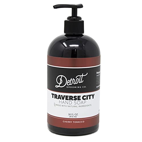 Detroit Grooming Co. Hand Soap - Traverse City- Cherry Tobacco Scent - All Natural, Plant-Based, Powerful Cleansing and Moisturizing Hand Wash - Made With Essential Oils, Vitamins and Aloe Vera (16oz)