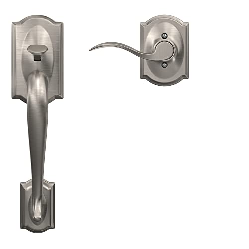 Image of Schlage FE285 CAM 619 ACC RH Camelot Front Entry Handleset with Right-Handed Accent Lever, Lower Half Grip, Satin Nickel