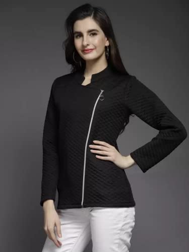 Image of Tandul Black Full Sleeve Solid Jacket for women Stylish Winter Wear Round Neck Jacket for Women & Girls, Zip closer