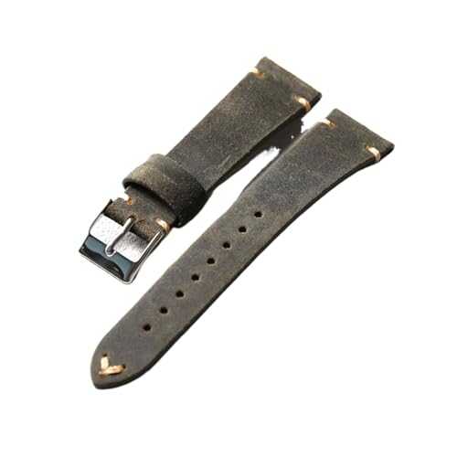ハンドメイドレイヤー牛革ストラップ 18 19 20 21 22MM クイックリリース 超薄型レザー レトロスタイル メンズ ウォッチバンド(C Silver Buckle,20mm)