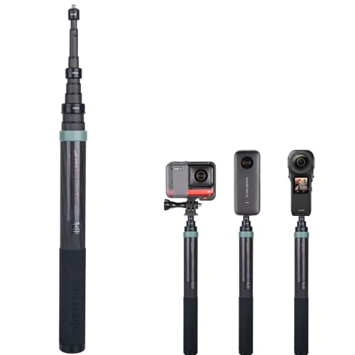 36cm to 3m Carbon Fiber Extendable Invisible Carbon Fiber Selfie Stick for Insta360 Insta 360 ONE X3 X2 ONE RS ONE R ONE X Accessories (Green)