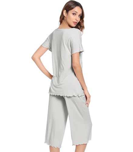 Image of NACHILA Women's Bamboo Viscose Pajama Sets Summer Cooling Short Sleeve Capri Soft Pjs Night Sweats Moisture Wicking Sleepwear