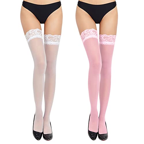 Women's Lace Top Thigh High Stocking with Stay Up Silicone…
