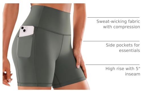 Image of CRZ YOGA Biker Shorts Pockets 5 inch | Naked Feeling, Sleek, Decent Compression, Yoga, High Waisted, for Women
