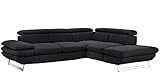 Mivano Ecksofa Prestige, Moderne Couch in L-Form mit Ottomane, Kopfteile und Armteil verstellbar, 265 x 74 x 223, Strukturstoff, schwarz
