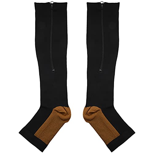 Pqahffowr Bas de compression en nylon avec fermeture éclair - Genouillère - Bout ouvert - Prévient les varices - Noir - XXL