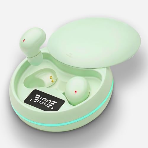 Sleep Earbuds Ultra-Small in-Ear Headphones Compatible with Bluetooth 5.4 LED Battery Display Tiny Low-Profile Buds for Side Sleepers Lightweight Audio Device for Work Home (Peppermint Green)