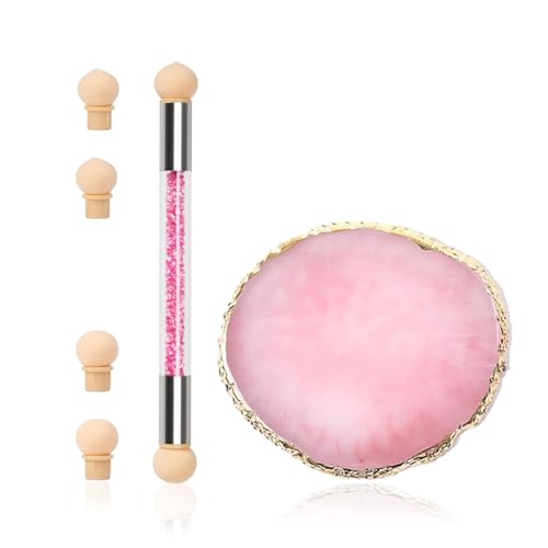 SQULIGT Resin Nail Art Palette and UV Gel Gradient Sponges Pens with 4 Pcs Replacement Head Nail Sponges for Ombre Double Head Brush for Nail Art Manicure DIY Tools(Pink)
