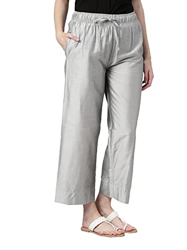 Image of GO COLORS Women Blue Stripe Cotton Wide Pants