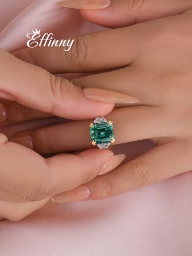 4.5ct Canary Yellow/Emerald Green Engagement Ring for Women,Two-Tone Asscher Cut Three Stone Promise Ring in 925 Sterling Silver4