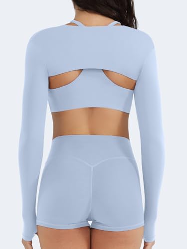 Image of YEOREO Women Crop Top Long Sleeve Bolero Open Front Workout Cropped Shirts Sports Shrug