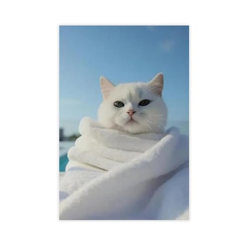 Toile chat blanc yeux verts pour une ambiance douce et apaisante dans votre maison