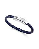 Viceroy Pulsera de hombre en acero y piel trenzada negra y azul, con largo de 21,5 cm