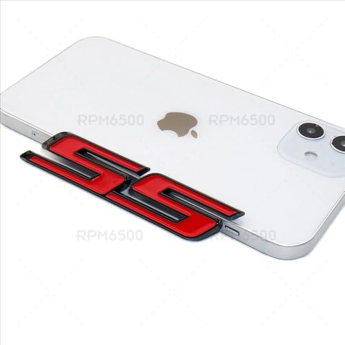Image of 2Pcs Slant SS Emblems Side Car Badge Decal Compatible with Chevy Camaro Impala Malibu Holden 2010-2026 (Black Red)