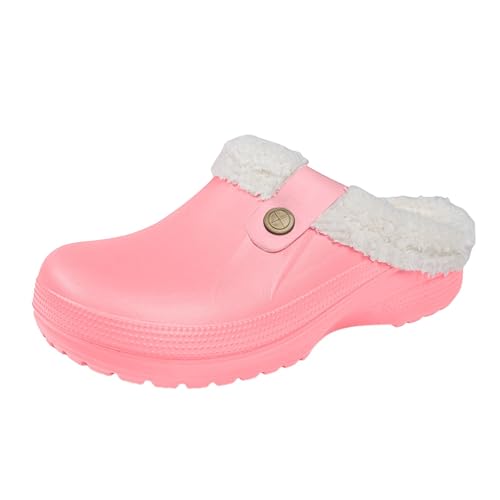 Clog Slippers for Women and Men Fur Lined Clogs Memory Foam Warm Fuzzy Slippers Winter Waterproof Indoor Outdoor Slipper